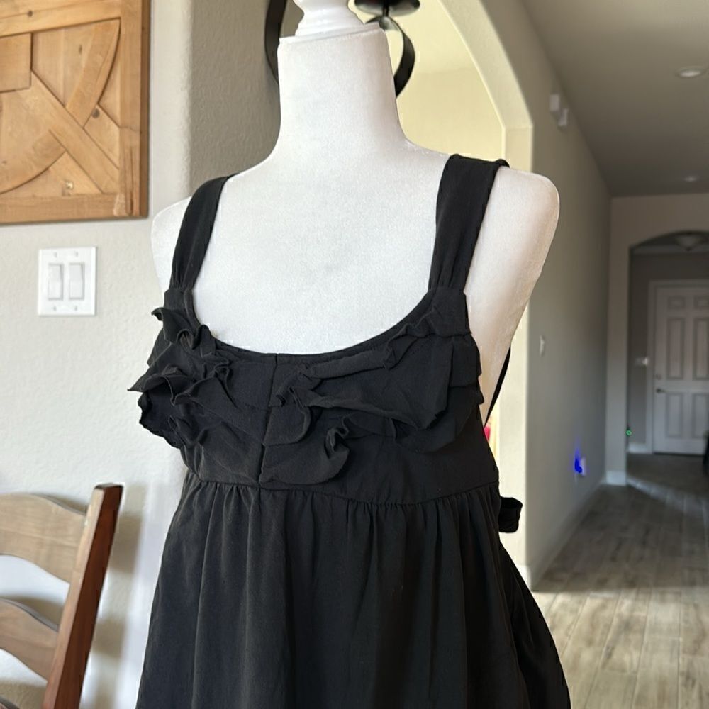 NWOT Free People Beach The Valley Mini Babydoll Dress Black S Cotton Tie Ruffle - Picture 5 of 16